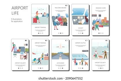 Illustrations des écrans d'accueil d'applications aéroportuaires