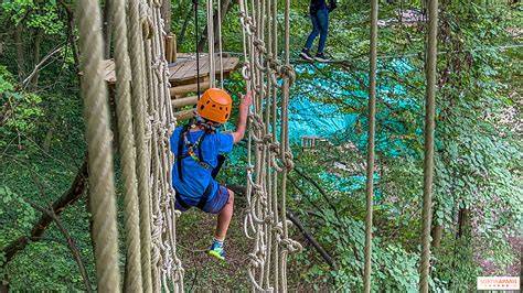 Enfants faisant de l'accrobranche dans un parc