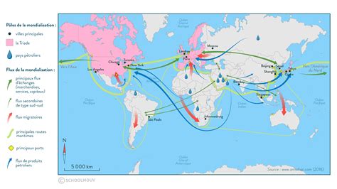 Carte du monde avec des flux d'informations