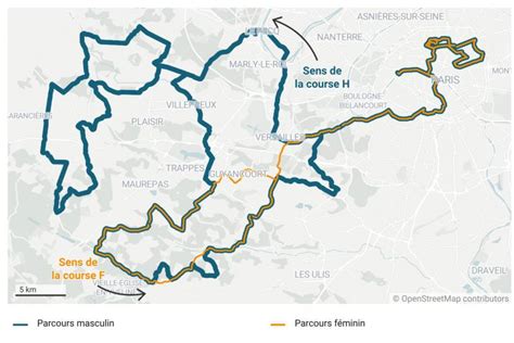 Carte schématique du parcours de course à pied avec des points de départ et d'arrivée