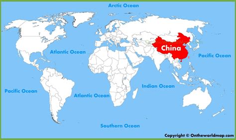 Carte du monde montrant la Chine et l'Espagne