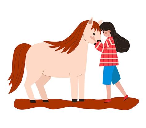 Un jeune enfant souriant caressant un poney doux