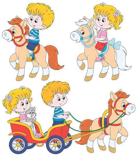 Enfants et poneys jouant ensemble