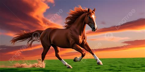 Cheval noir au galop dans un champ au crépuscule