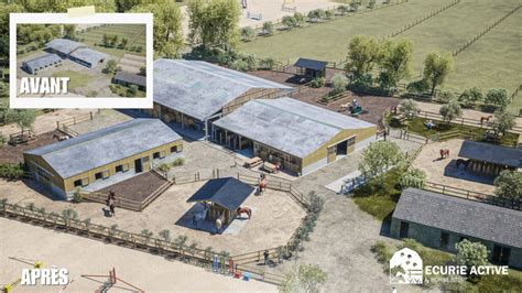 vue aérienne d'une écurie avec carrière et paddocks