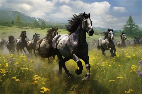 Troupeau de chevaux sauvages dans un paysage aride