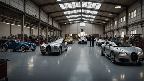 Photographie d'archives d'Ettore Bugatti dans son atelier