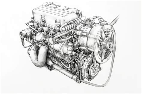 Dessin technique détaillé d'un moteur Bugatti