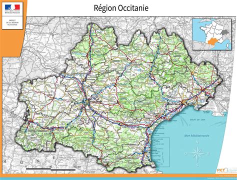 Carte de l'Occitanie montrant la position de l'aéroport Tarbes-Lourdes-Pyrénées entre Tarbes et Lourdes