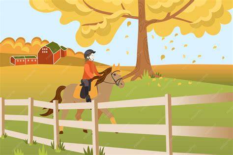 Cavalier et cheval dans un paysage de campagne