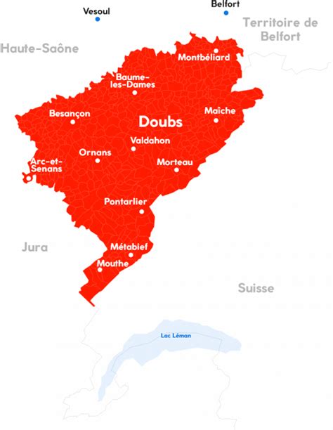 Carte du Doubs avec la localisation d'Ouvans