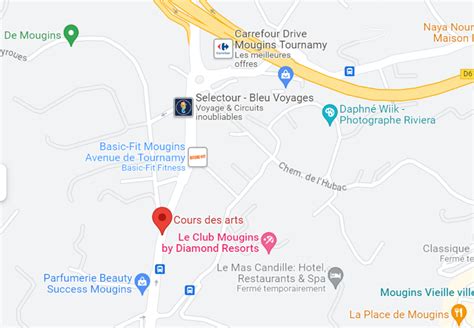 Une carte de Mougins mettant en évidence les points de vente PMU