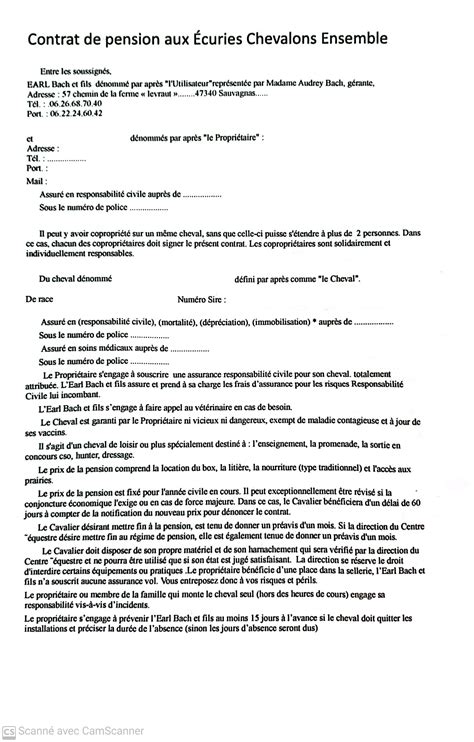 Schéma d'un contrat de demi-pension équestre