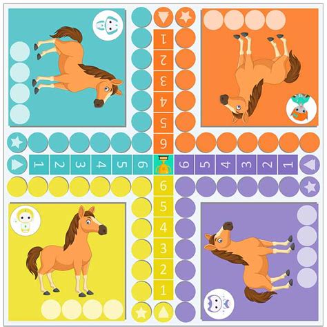 Plateau de jeu du jeu des petits chevaux avec ses pions colorés