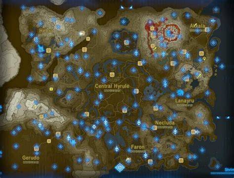 Carte d'Hyrule avec les emplacements des relais