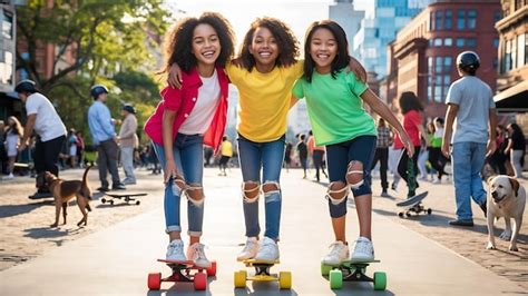 Trois jeunes filles souriantes avec des chevaux