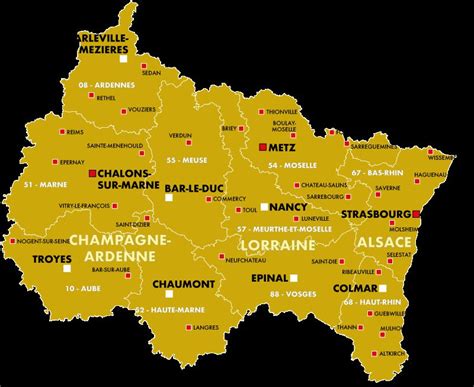Carte de la région Grand-Est avec un point indiquant Lexy