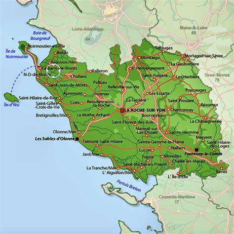 Carte de la région Vendée montrant les sites d'activités équestres