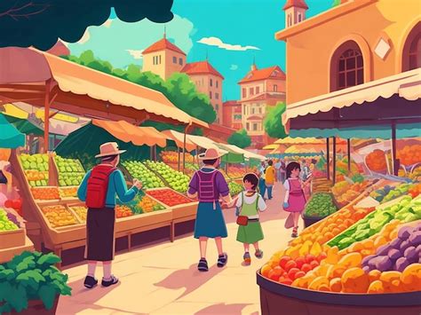 Marché traditionnel animé