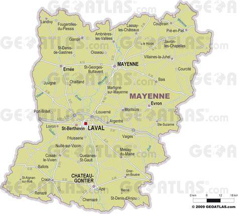 Carte de la Mayenne avec des points d'intérêt pour l'entraînement de chevaux
