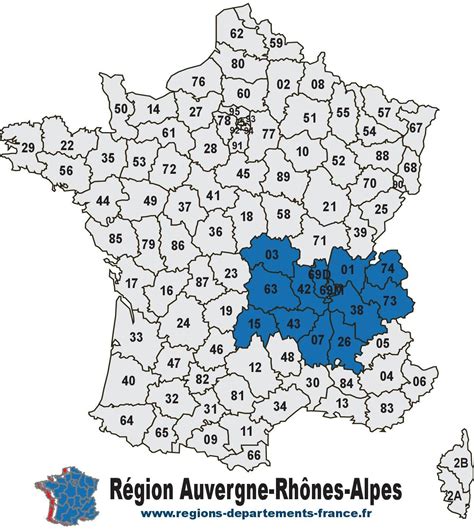 Carte de la région Auvergne avec ses départements