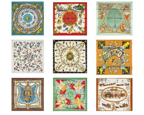 Collection de carrés de soie Hermès aux motifs équestres