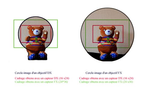 Comparaison des cercles d'image projetés par un objectif DX et un objectif FX
