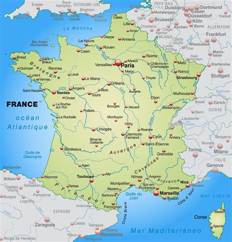 Carte de France avec les villes d'Ajaccio et du Mans mises en évidence