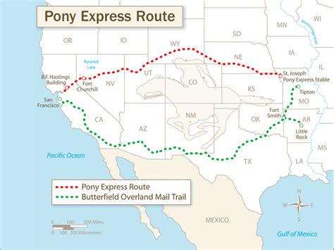 Carte historique des routes du Pony Express
