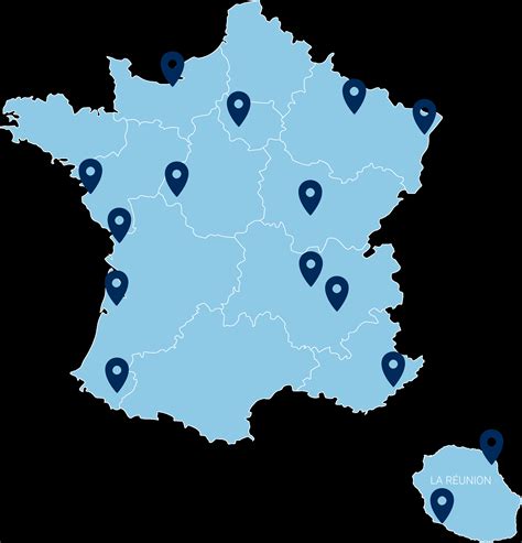 Carte de France avec des points indiquant des centres de formation BPJEPS Équitation