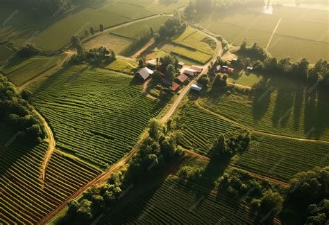 Vue aérienne de la ferme et de ses environs