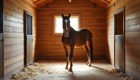 Cheval dans un box spacieux avec un paddock