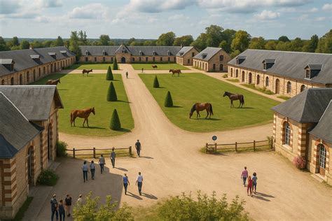 Centre équestre avec chevaux au pré