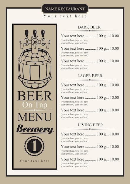 Carte des bières pression