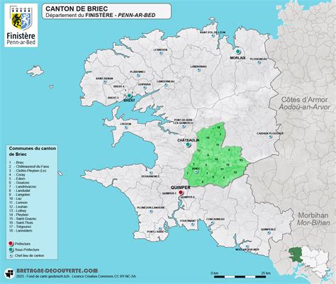 Carte du Finistère avec Briec mise en évidence