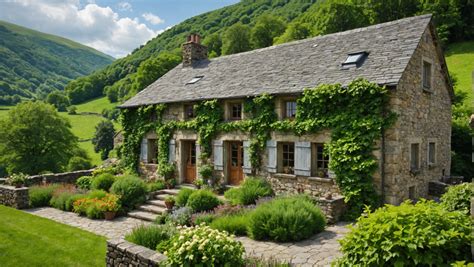 Paysage typique du Pays Glazik avec des champs verts et des maisons en pierre
