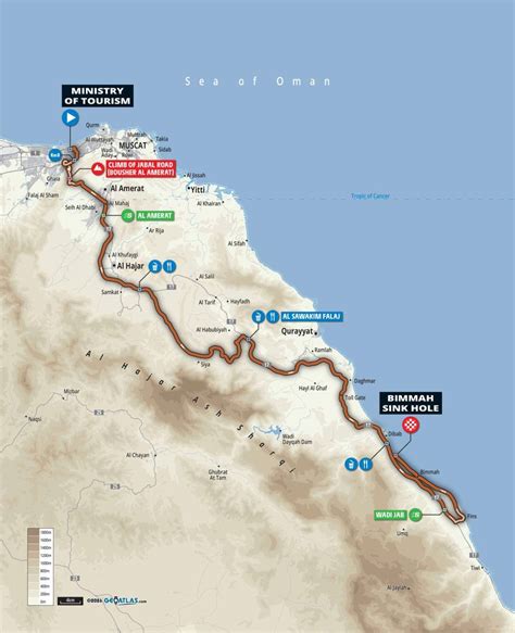 Carte des étapes du Tour d'Oman