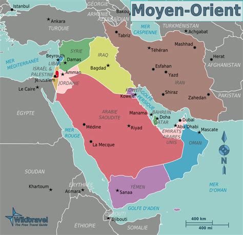 Carte du Moyen-Orient montrant l'Iran et le Liban