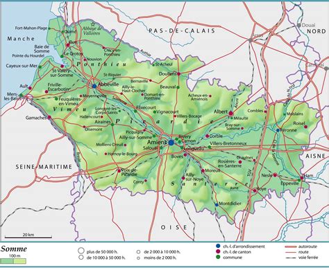 Carte de la Picardie avec le tracé des sources de la Somme