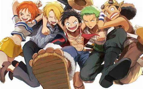 Une image représentant plusieurs personnages clés de One Piece, y compris Luffy, Zoro, Nami, Sanji, Usopp, et potentiellement des nouveaux venus comme Crocodile et Nico Robin