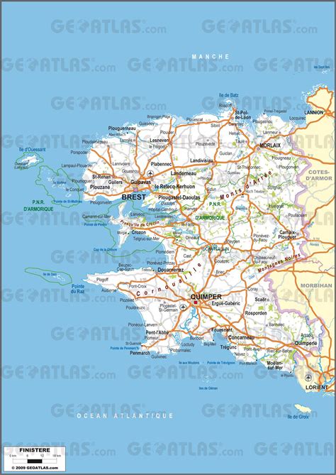 Carte du Finistère avec des points d'intérêt équestres