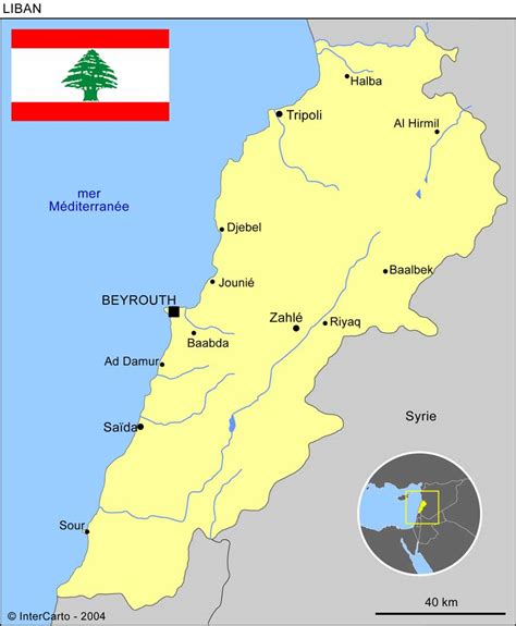 Carte du Liban montrant les régions affectées par les conflits