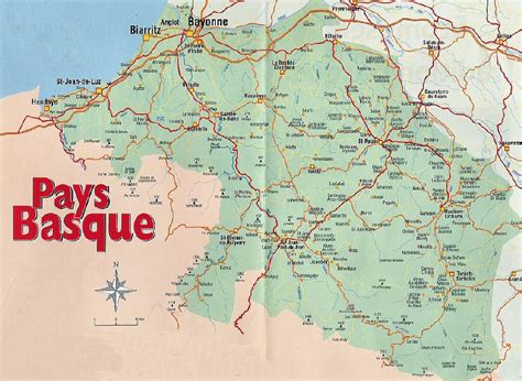 Carte du Pays Basque avec Sare, Biarritz et Bidart indiqués