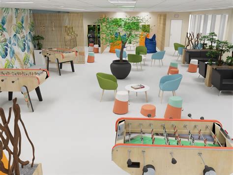 Salle de détente avec billard et baby-foot