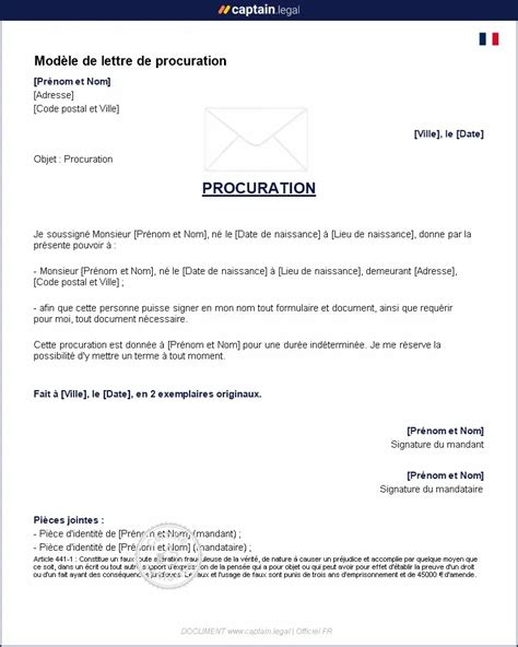 Un schéma expliquant les éléments essentiels d'une lettre de procuration.