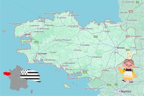 Carte de la Bretagne avec des symboles maritimes