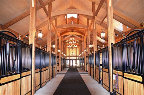 Intérieur d'une écurie moderne avec plusieurs boxes pour chevaux
