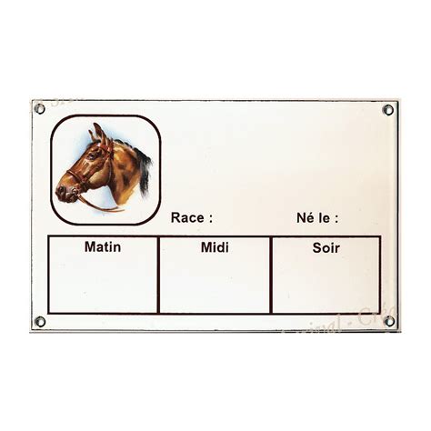 Exemple de plaque de ration personnalisée pour un box de cheval