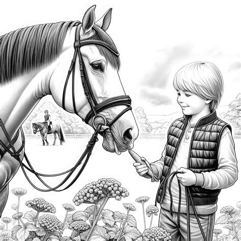 Un enfant donnant une carotte à une figurine de cheval