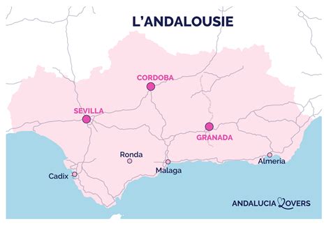 Carte de l'Andalousie avec Séville, Cordoue, Jerez de la Frontera et El Rocío marqués